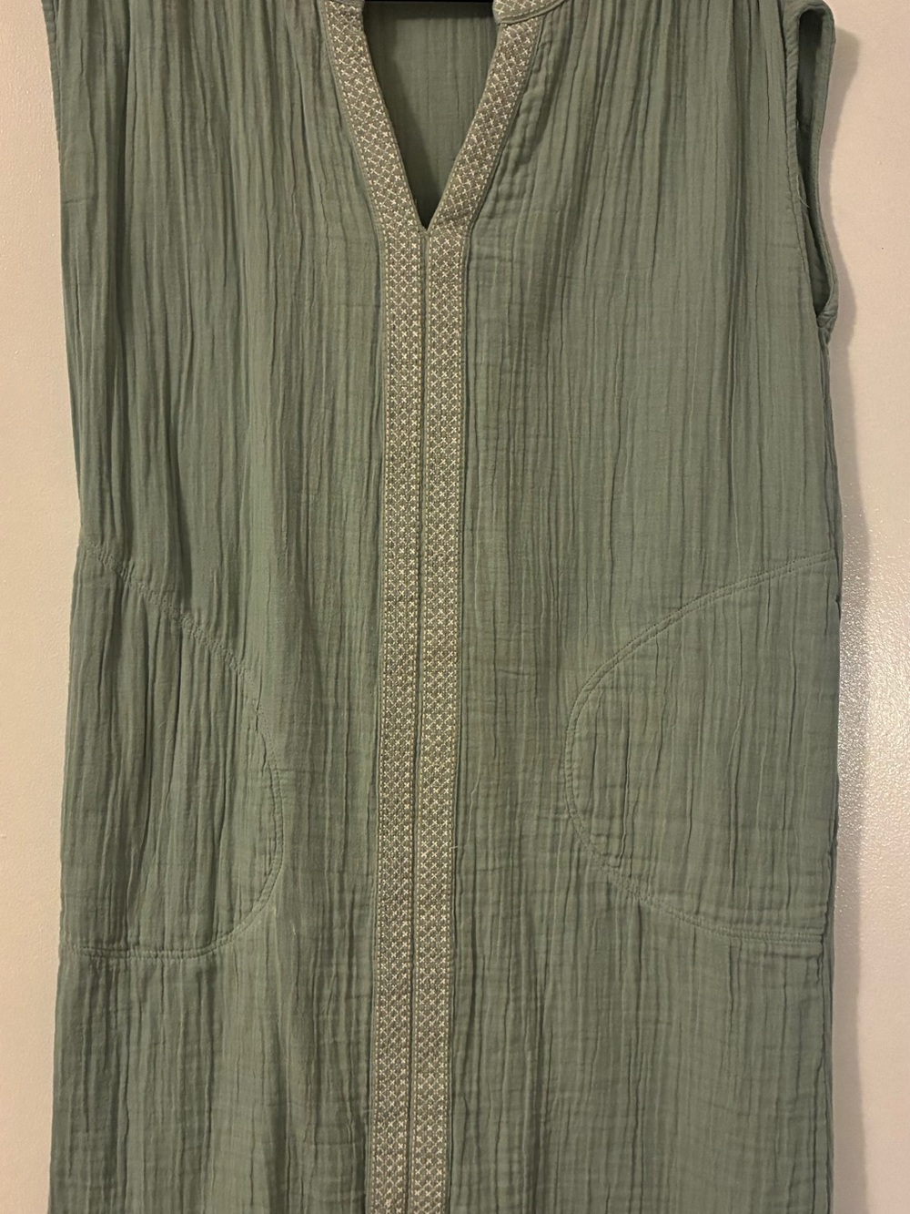 LOFT Olive Green Sleeveless Tunic with Embroidered Placket